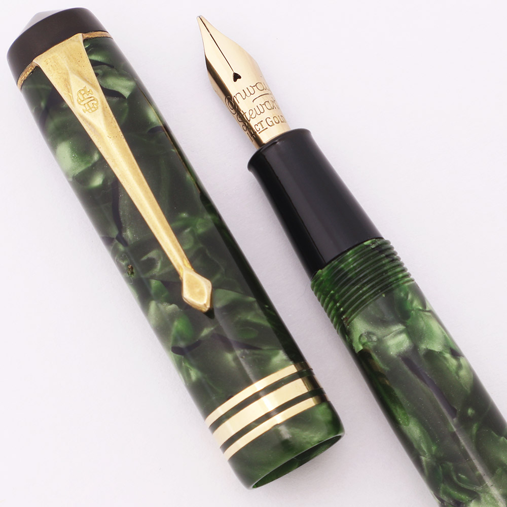 筆記具 CONWAY No.15 Marbled Greeen Black Lever Conway Stewart 388 Fountain Pen (1950s) - Green Marbled w GT